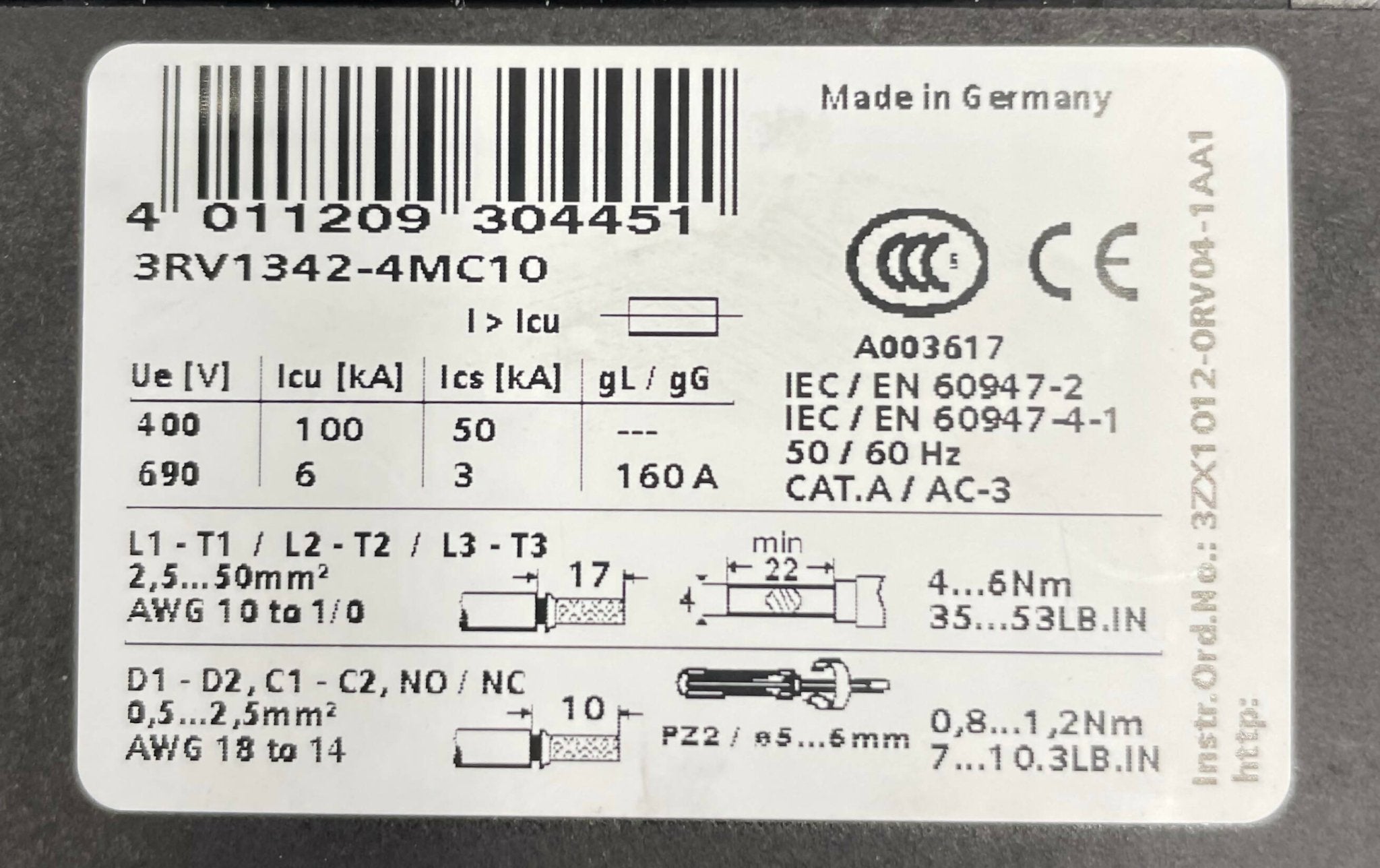 CIRCUIT BREAKER (3RV1342-4MC10/10161676 SIEMENS