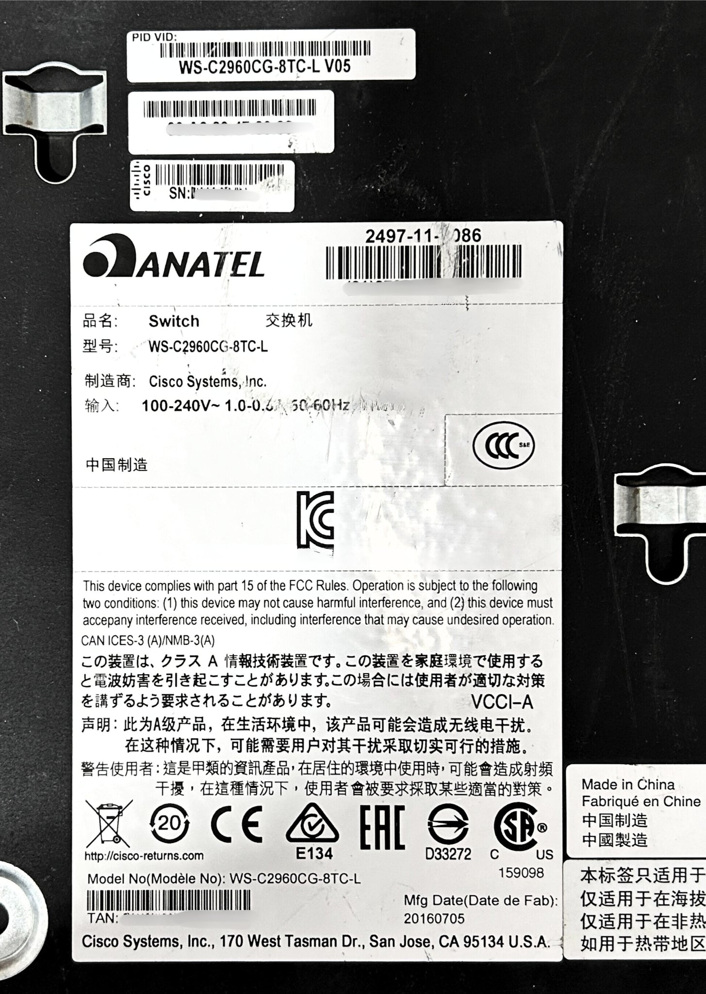Cisco WS-C2960CG-8TC-L Catalyst 2960C Switch 8 GE, 2 X DU
