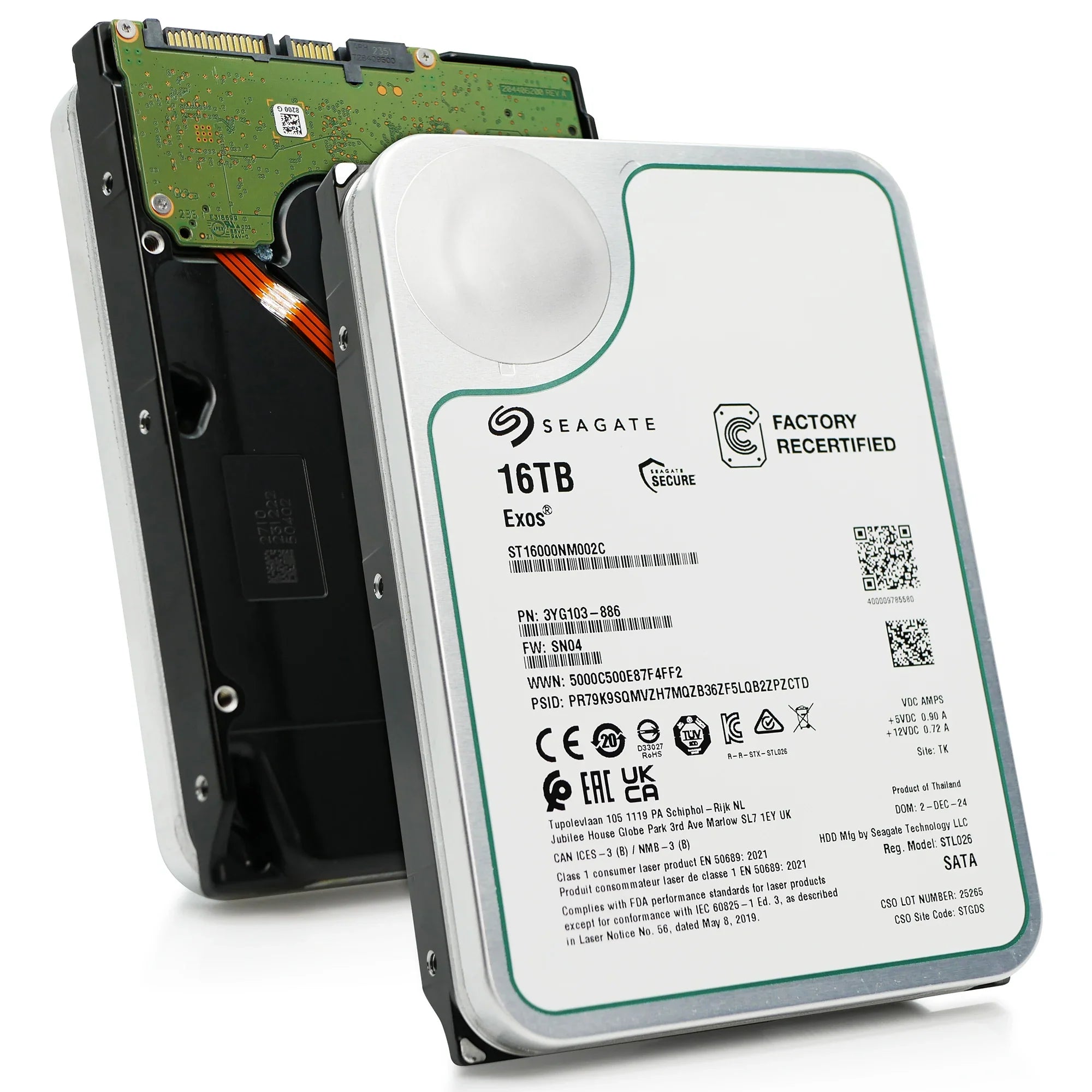 Seagate Exos X16 ST16000NM002C 16TB 7.2K RPM SATA 6Gb/s 512e 3.5in Refurbished HDD