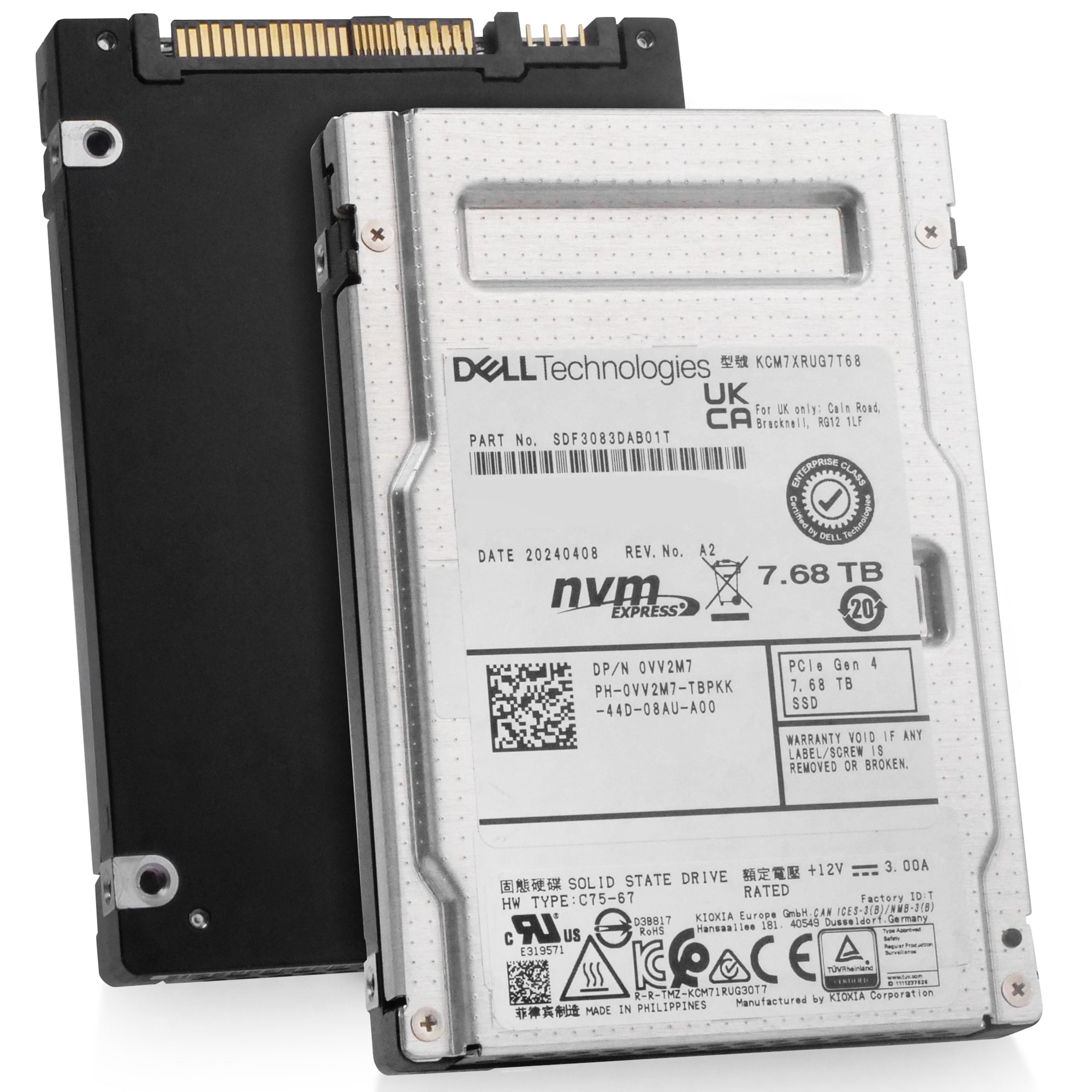 Dell/Kioxia CM7-R KCM7XRUG7T68 7.68TB 1 DWPD PCIe Gen 4.0 x4 8GB/s 3D TLC U.2 NVMe 2.5in Solid State Drive