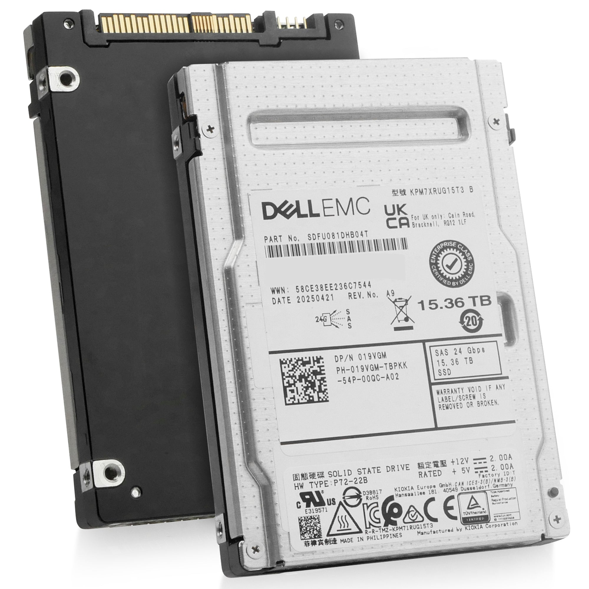 Dell/Kioxia PM7-R KPM7XRUG15T3 15.36TB 1 DWPD SAS-4 24Gb/s 3D TLC 2.5in Enterprise Solid State Drive
