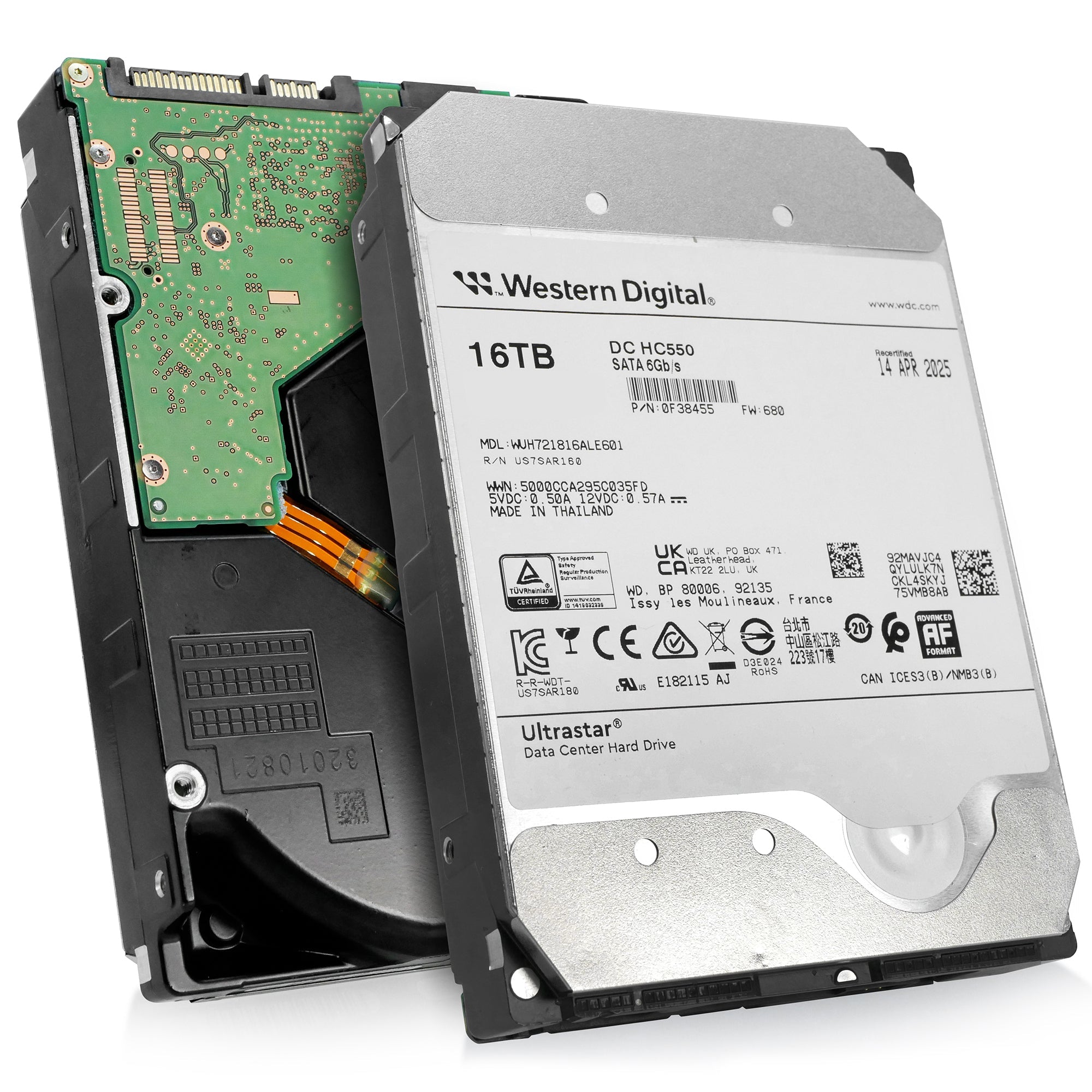 Western Digital Ultrastar DC HC550 WUH721816ALE601 0F38455 16TB 7.2K RPM SATA 6Gb/s 512e 3.5in Recertified Hard Drive