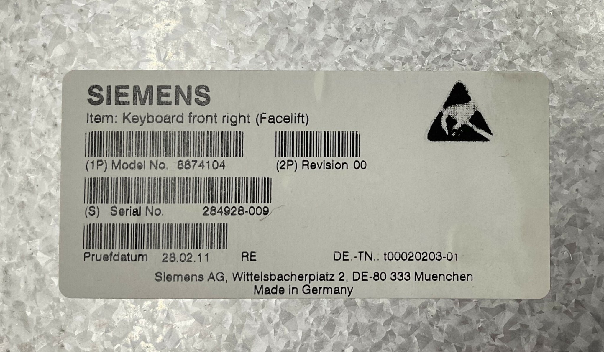CONTROL PANEL FRONT RIGHT FACELIFT (08874104/8874104 SIEMENS