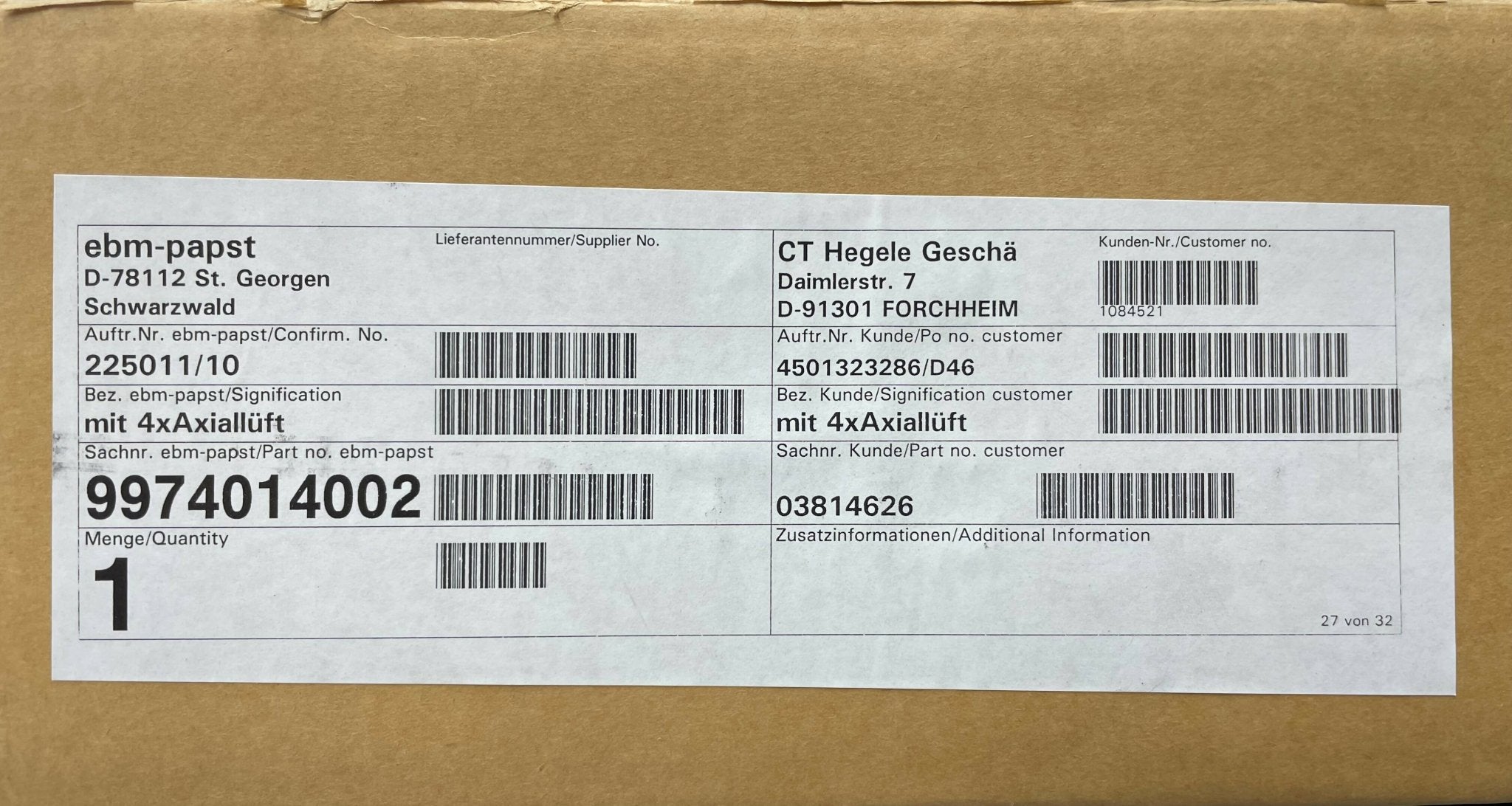 CT FAN KIT 230V NEW (03814626/9974014002 SIEMENS