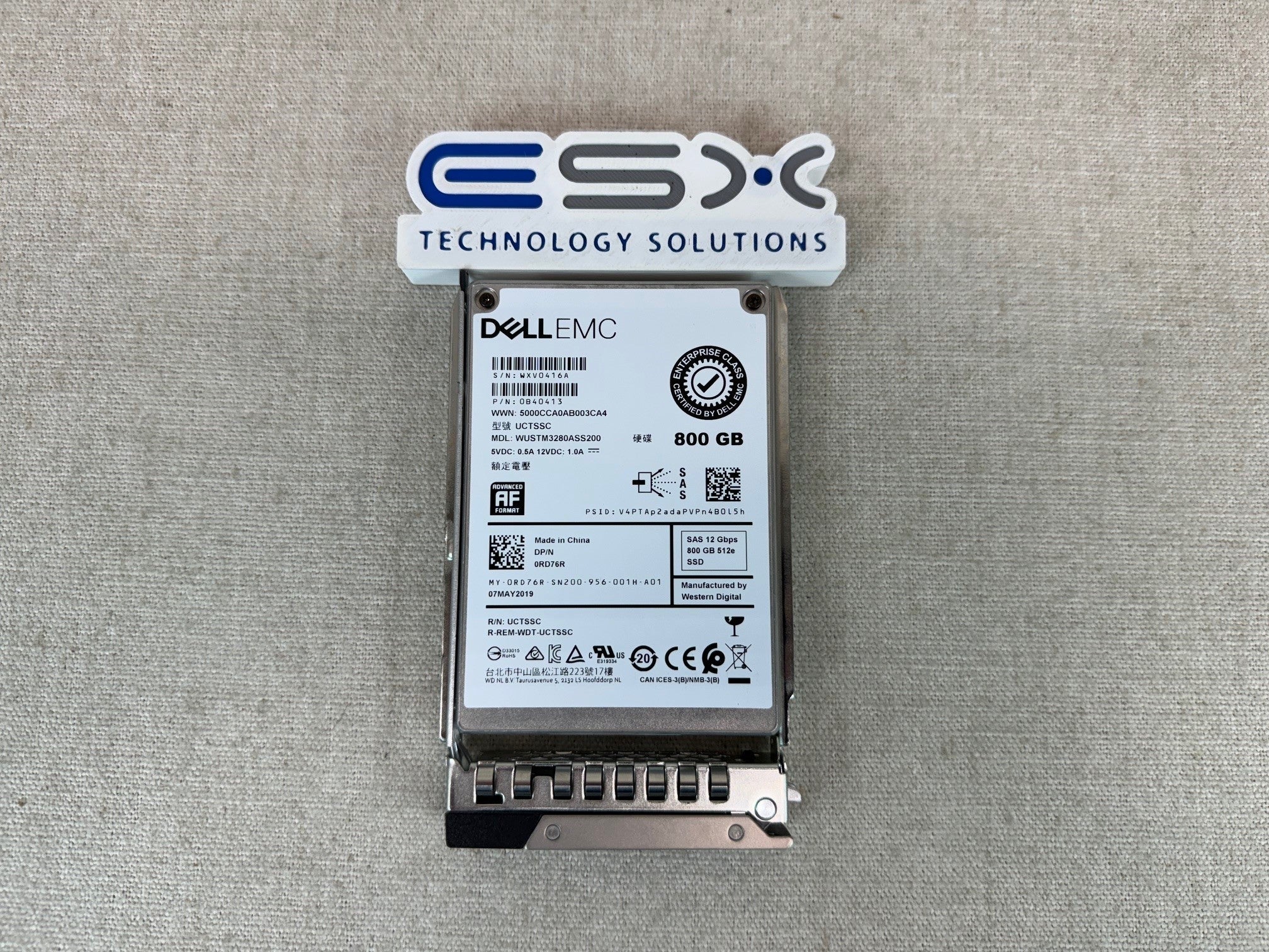 Dell RD76R 800GB 12Gb/s 2.5" SAS 512e Write Intensive SSD WUSTM3280ASS200