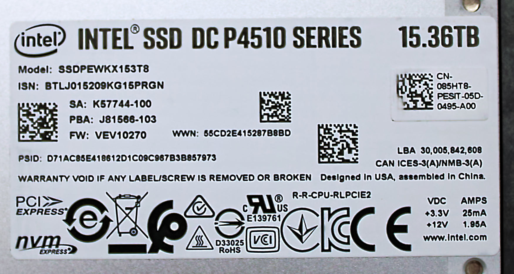 Dell 85HT8 15.36TB SSD, NVME, 2.5 3D NAND