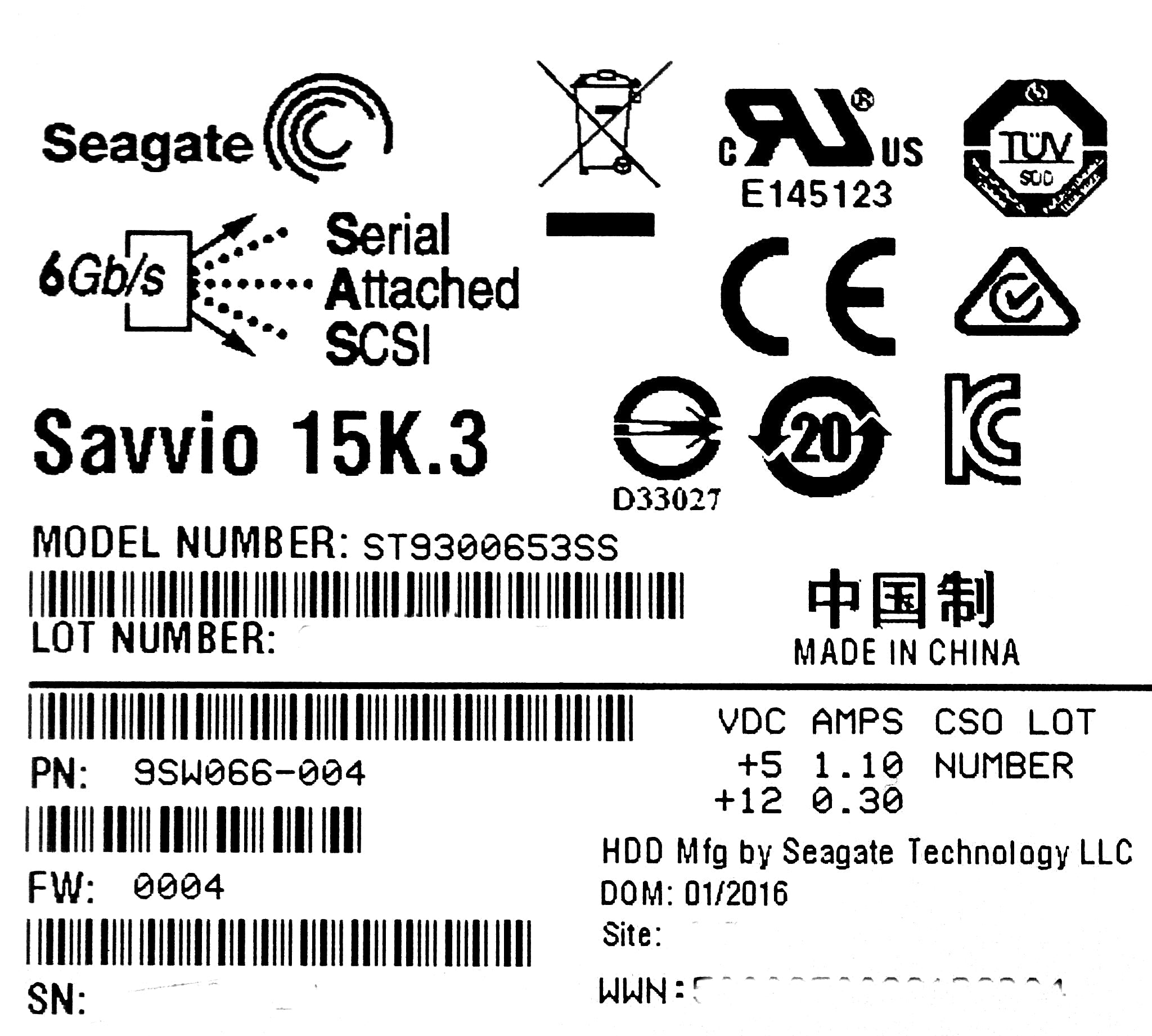 Dell 9SW066-004-CML 300GB 15K SAS 2.5 6G 9SW066-004 CML