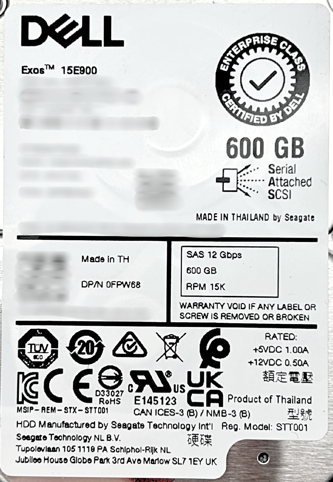 Dell FPW68 600GB 15K SAS 2.5" Hard Drive