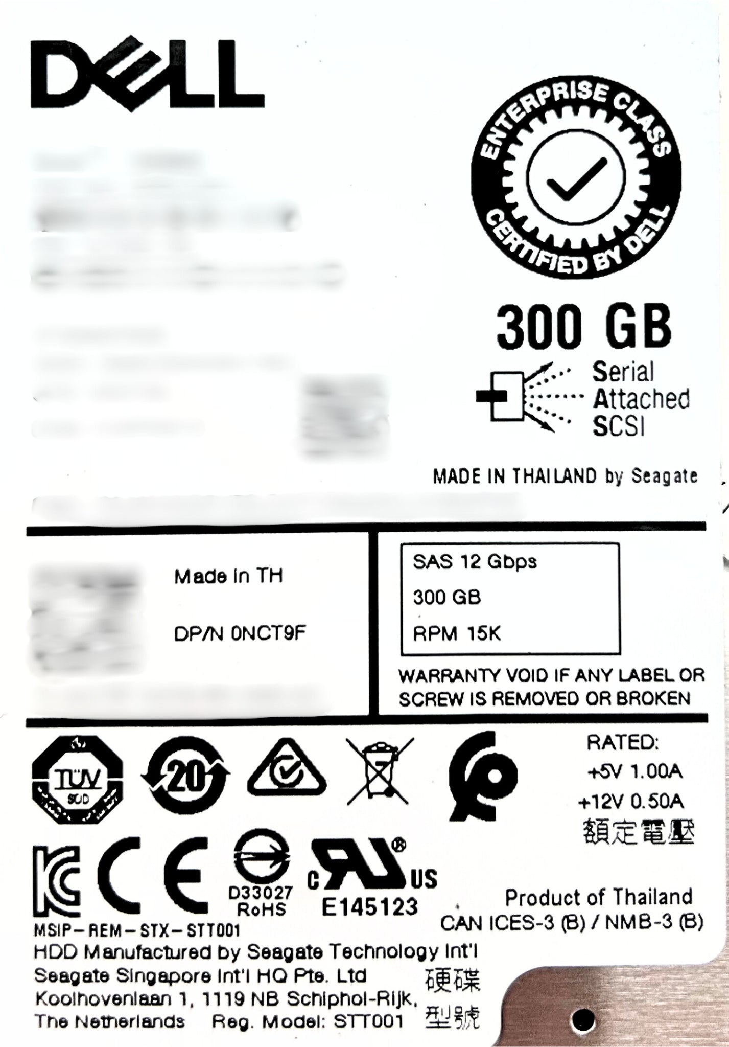 Dell NCT9F 300GB 15K SAS 2.5 12G HDD
