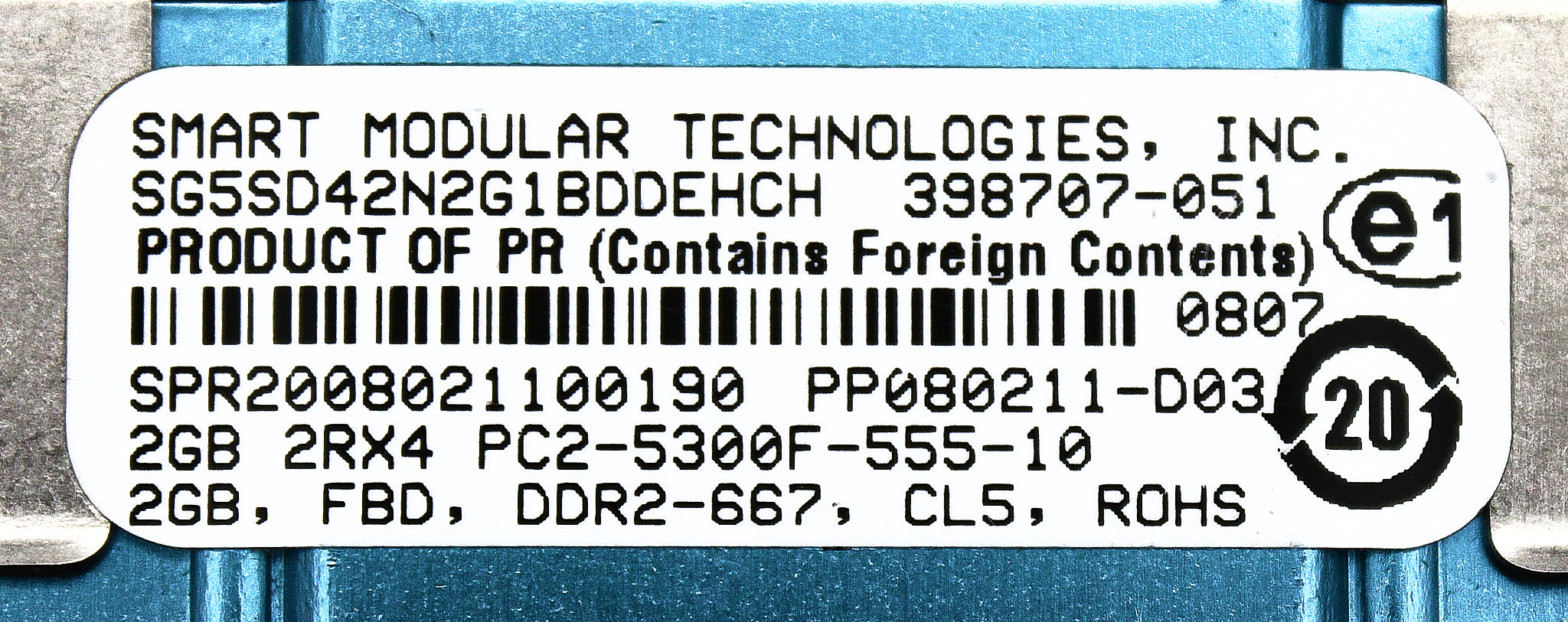 Dell SG5SD42N2G1BDDEHCH 2GB PC2-5300F DDR2-667 2RX4 ECC