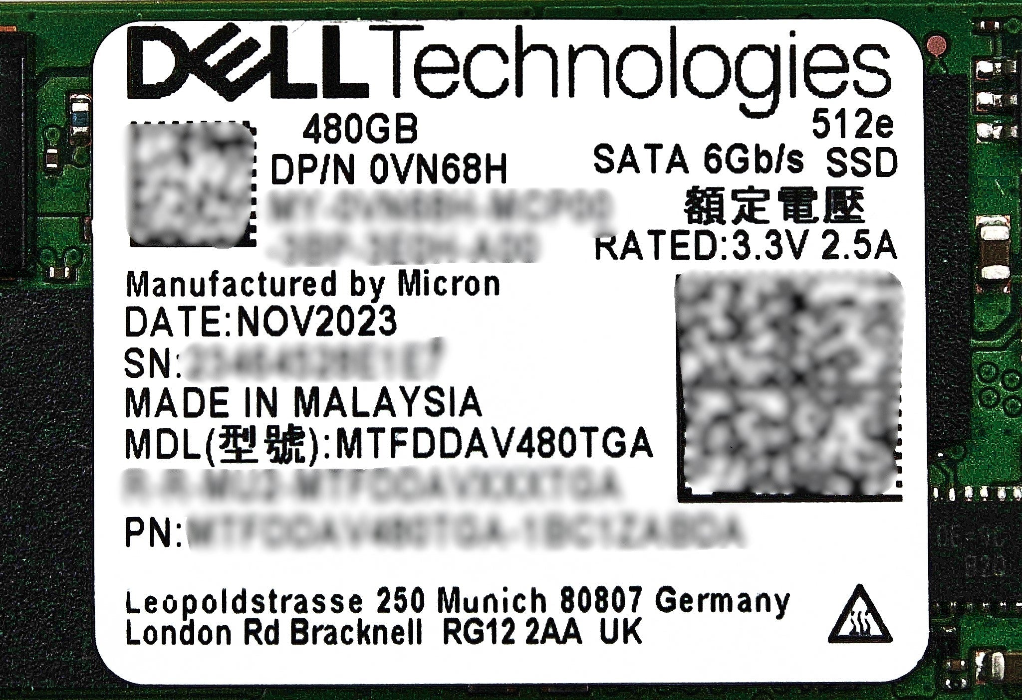 Dell VN68H 480GB SSD SATA M.2 Boss (2280)