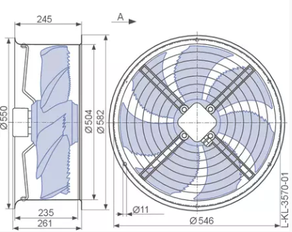 FN050-VDH.4I.A7P1 ZIEHL-ABEGG Axial Fan | 3~400-460V | 1330/940RPM 0.83/0.55kW 1.45/0.97A