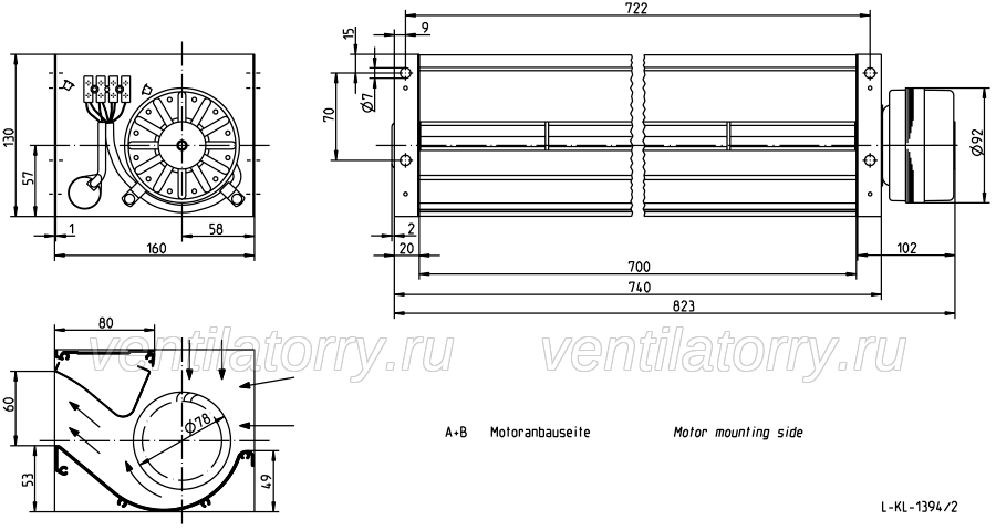 QK08A-4EM.70.CF ZIEHL-ABEGG Crossflow fan 230V 0.08/0.12kW 0.4/0.54A 1410/1640rpm