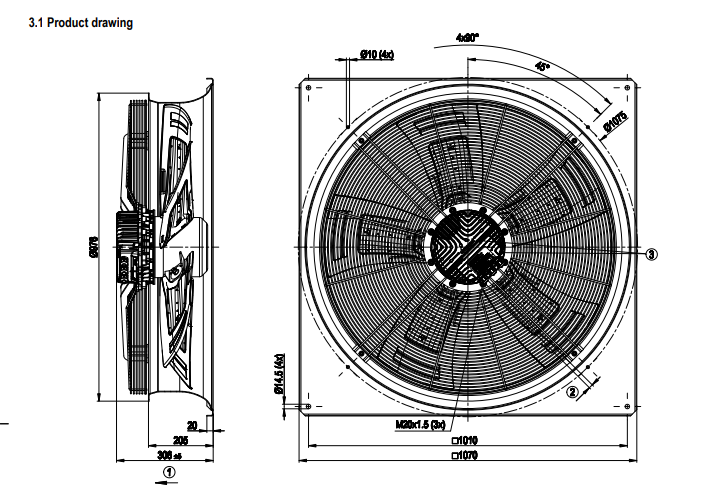 W3G910-GV02-01 ebmpapst Axial fan 3~380/480V 2880W 4.4A 1000rpm