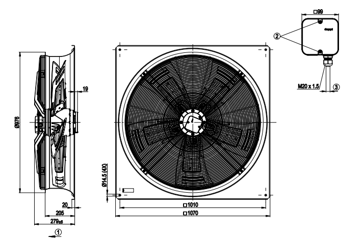 W6D910-GB01-01 Ebmpapst AC Axial Fan 3~400V 2020/1390W 4.62/2.6A 920/760rpm