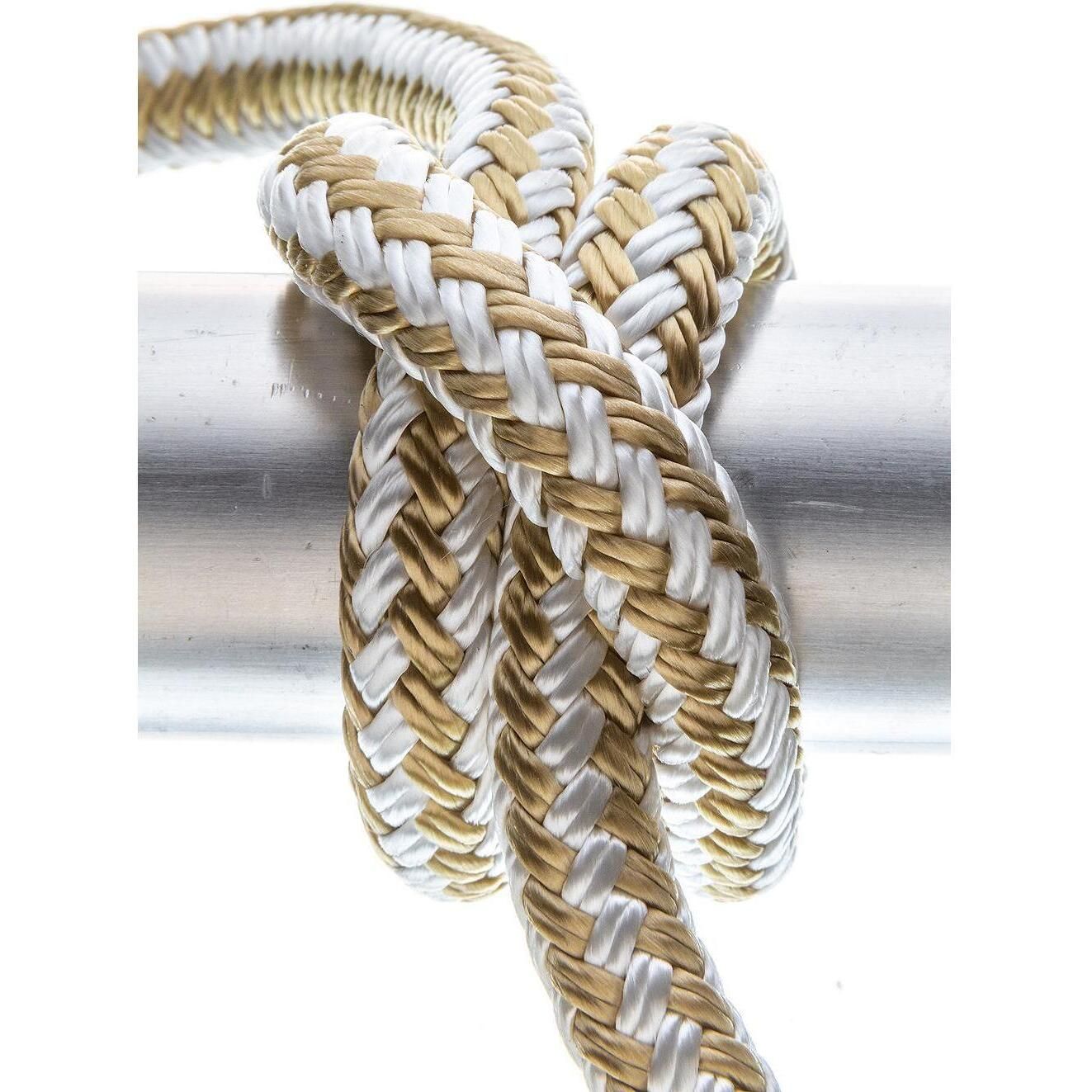 Seachoice Double-Braid Nylon Dock Line w/ Eye Splice, Pre-Shrunk, Heat Stabilized, 1/2 In. X 25 Ft., Gold White