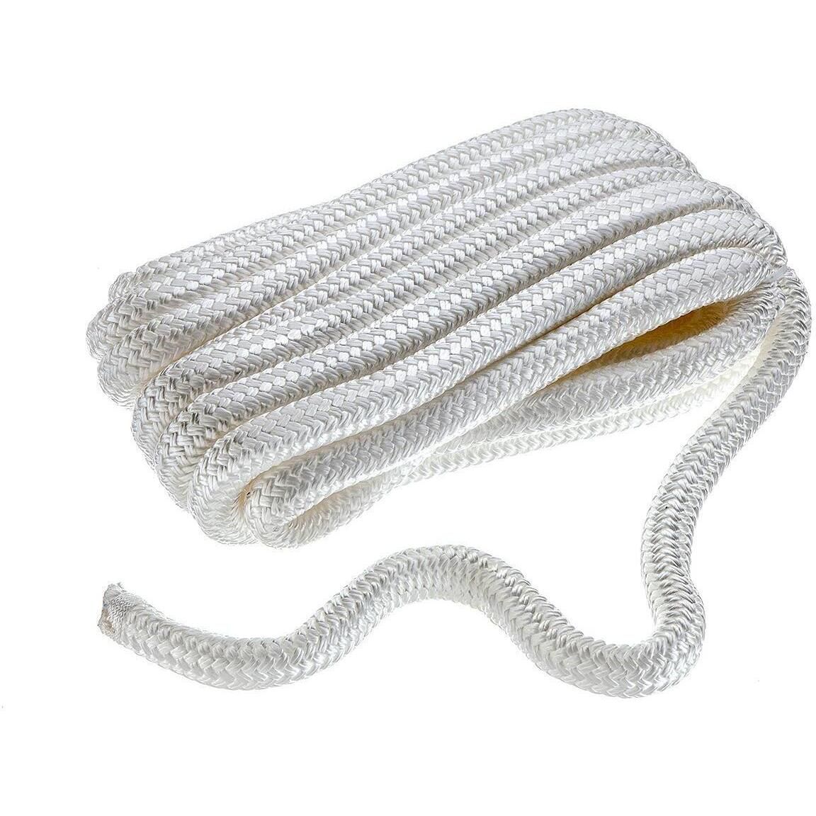Seachoice Double-Braid Nylon Dock Line w/ Eye Splice, Pre-Shrunk, Heat Stabilized, 3/4 In. X 25 Ft., White