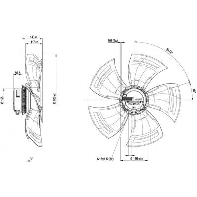 Ebm-papst A3G630-AQ37-94 630mm Axial FAN 1~200/277V 0.72kW 3.2A 1340rpm