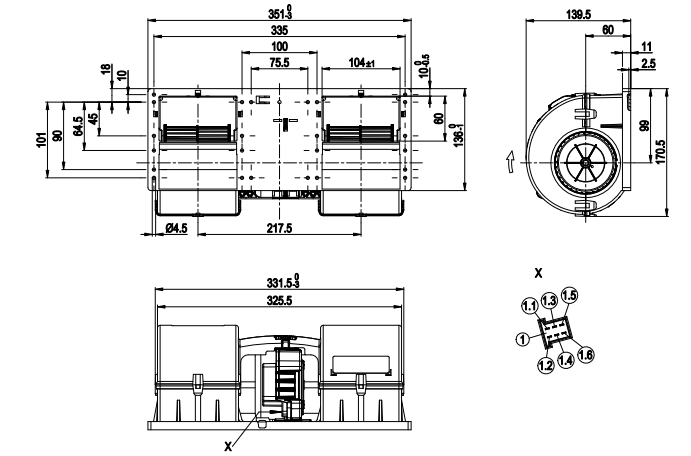 EBMPAPST K3G097-AK34-43 Centrifugal Fan | 325W 26V DC | 3600RPM 1216CFM | IP24