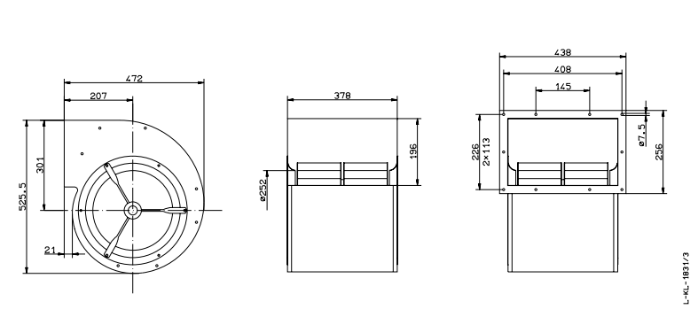 RD28S-4DW.4R.2L ZIEHL-ABEGG Centrifugal Fan 3~400V 1.75kW 3.1A 1130rpm