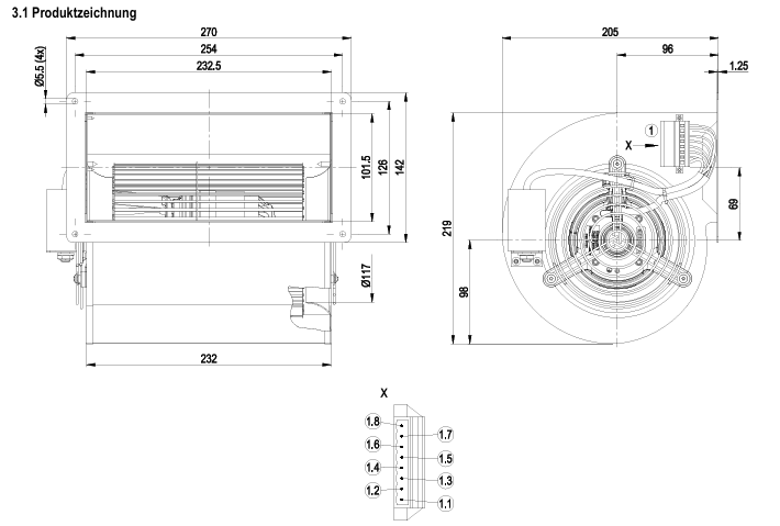 ebm-papst D2E146-AP47-C3 Centrifugal Fan with EC Motor | 300/330W 2050/2550 RPM | 146mm Compact Design