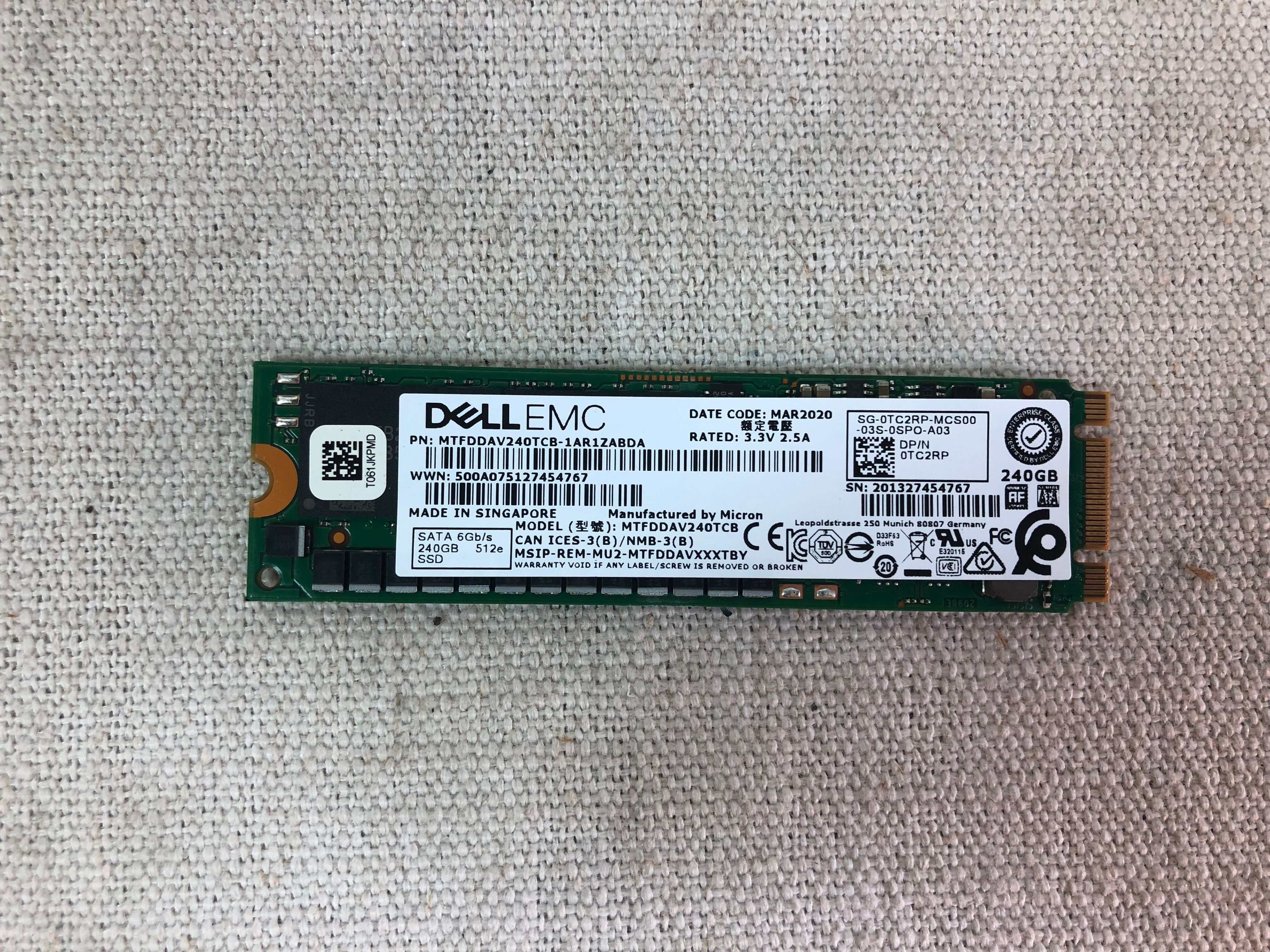Dell TC2RP 240GB 6Gb/s SATA M.2 SSD Micron 5100 Pro for BOSS Card MTFDDAV240TCB