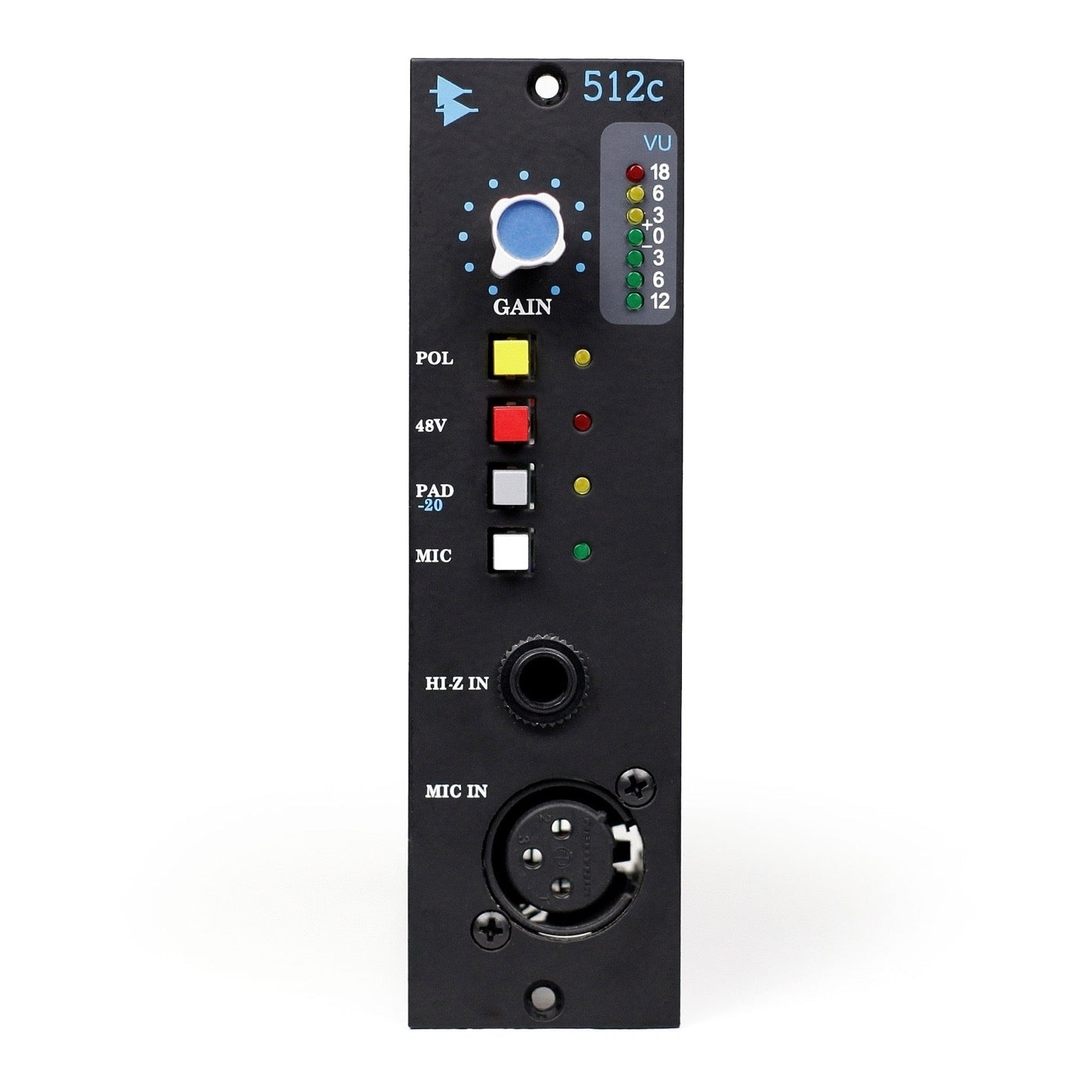 API 512c 500 Series Preamp - Dimensões: 3,8cm x 13,3cm x 17,8cm 640g.