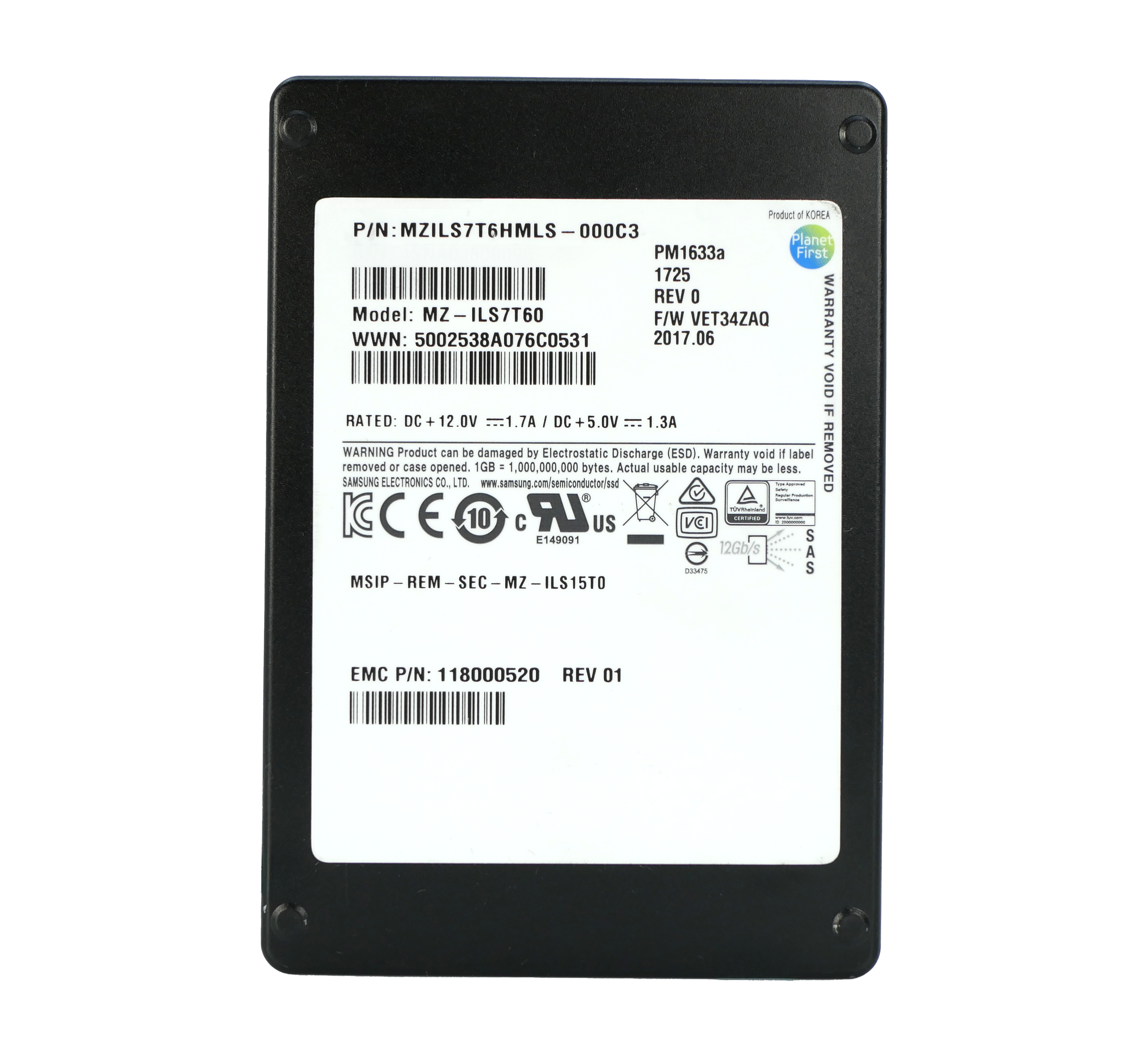 Samsung PM1633a MZILS7T6HMLS 7.68TB 1 DWPD SAS 12Gb/s 2.5in Refurbished SSD