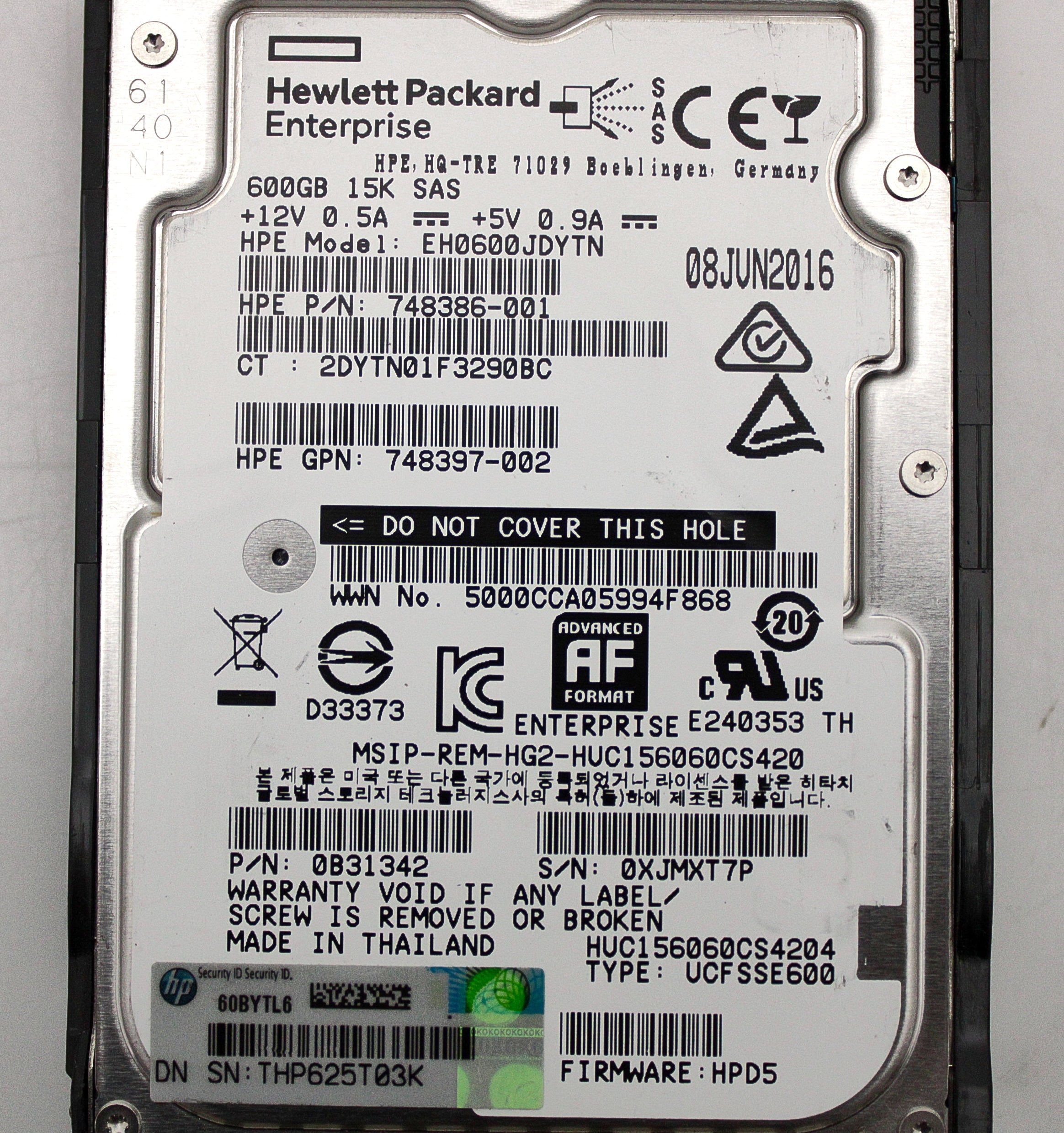 HP 748435-001 600GB 12G 15K SFF SAS SC 512E HDD