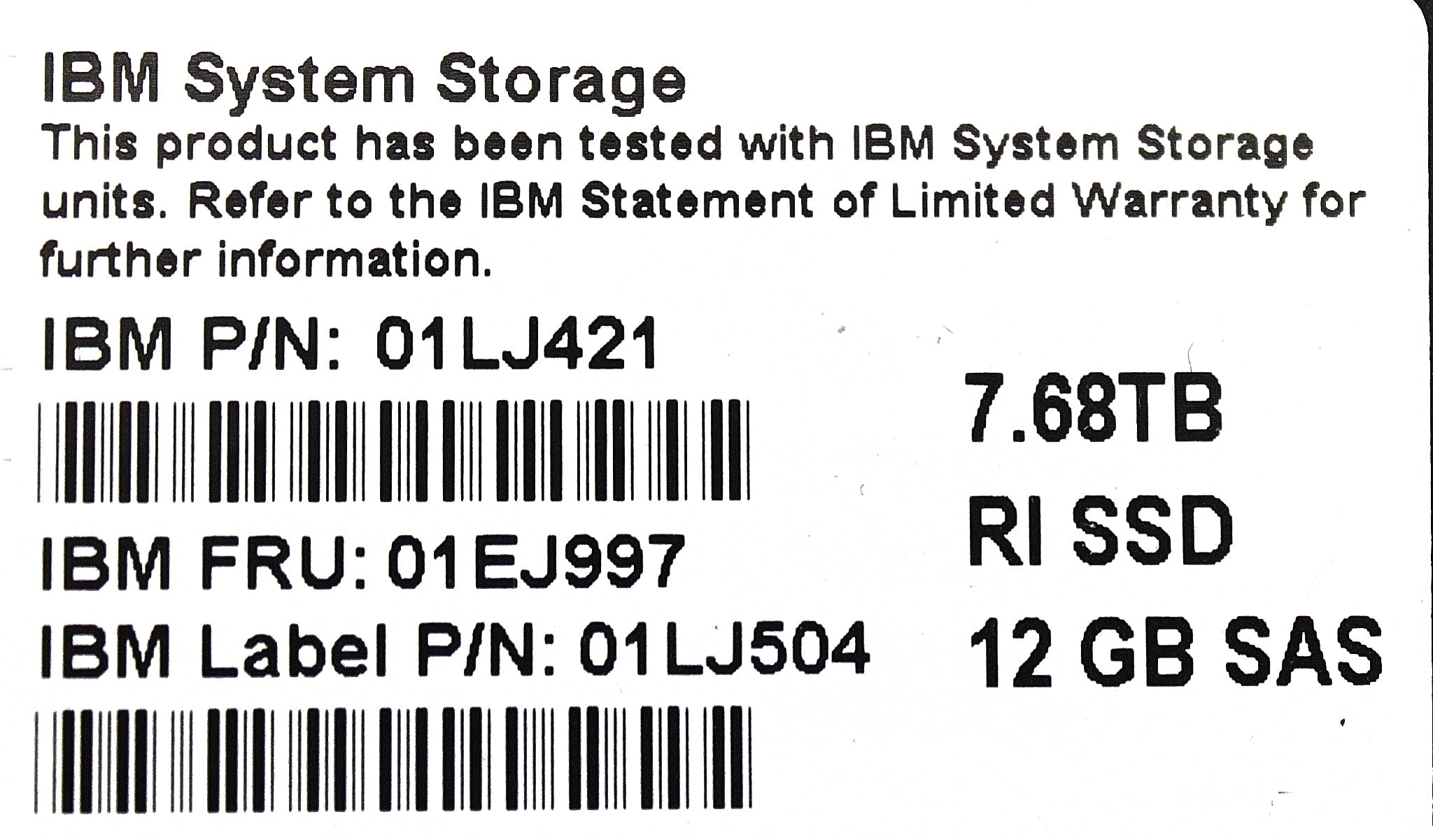 IBM 01EJ997 7.68TB 12Gb SAS 2.5" Flash Drive V5000G2