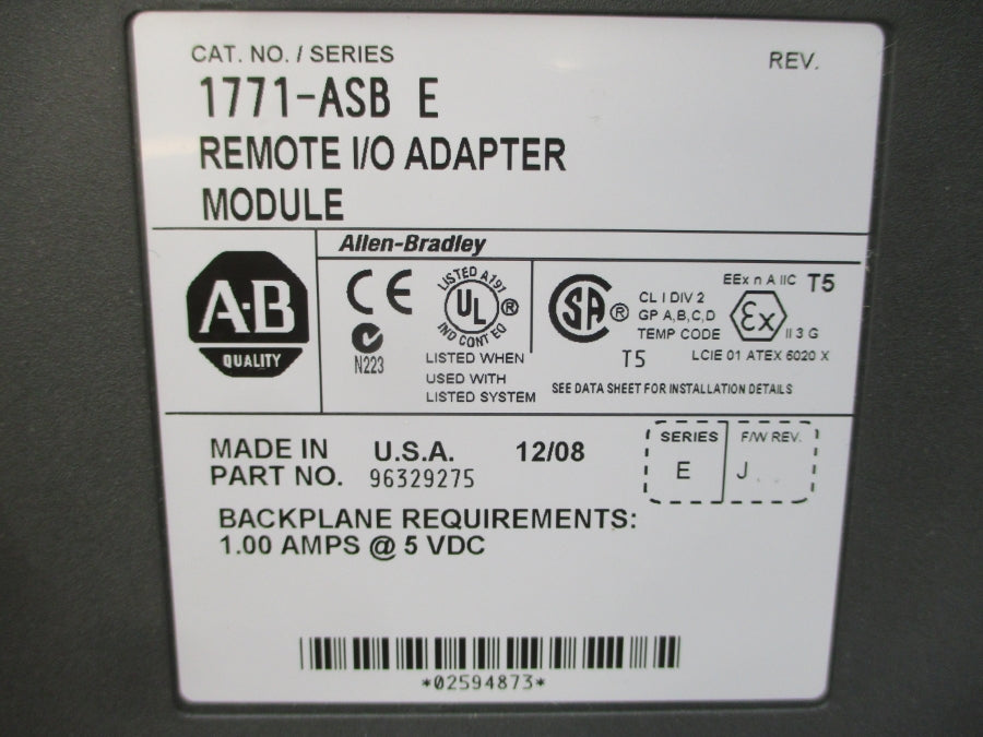 ALLEN BRADLEY 1771-ASB SER. E F/W J 5VDC 1.00A NSMP
