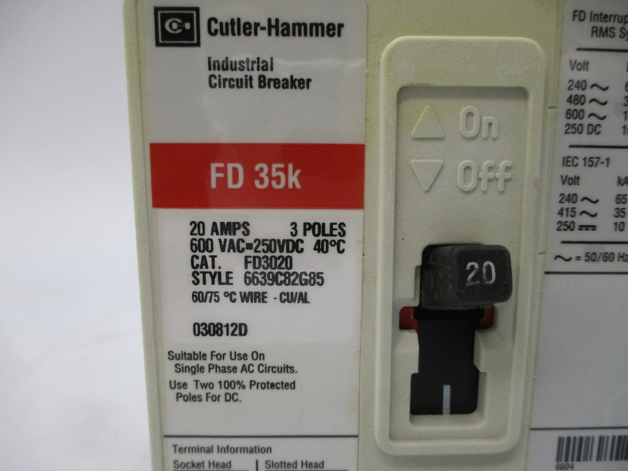 CUTLER HAMMER FD3020 6639C82G85 SER. C 600VAC 20A NSMP