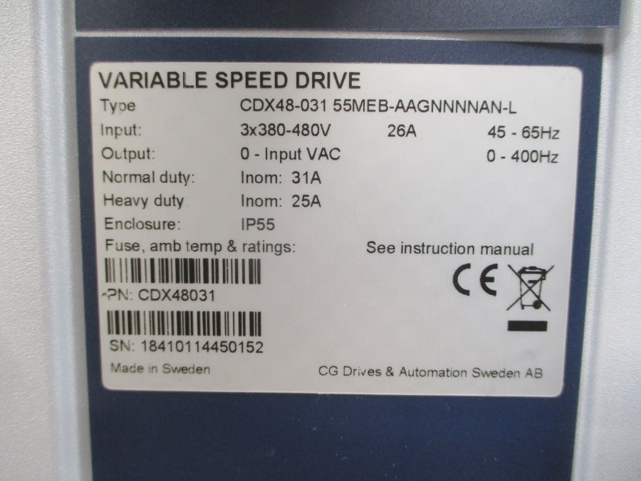 CG DRIVES & AUTOMATION CDX48031 55MEB-AAGNNNNAN-L 380-480VAC 26A NSNP