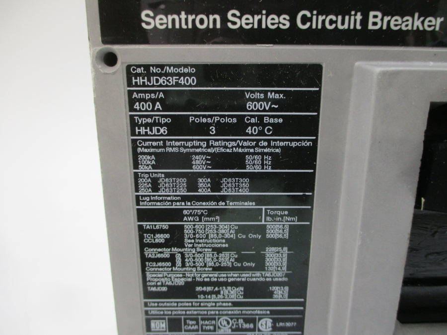 SIEMENS HHJD63F400 600V 400A NSMP