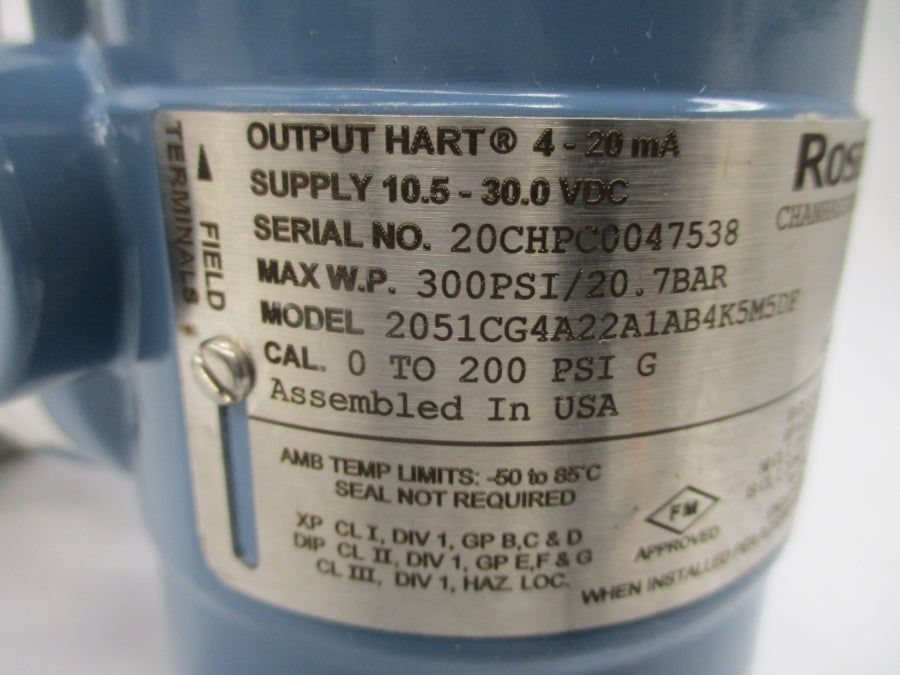 ROSEMOUNT 2051CG4A22A1AB4K5M5DF 10.5-30.0VDC 300PSI NSNP