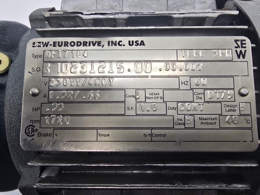 SEW-EURODRIVE DFT71C4 230/460V 1.32/.66A NSNP