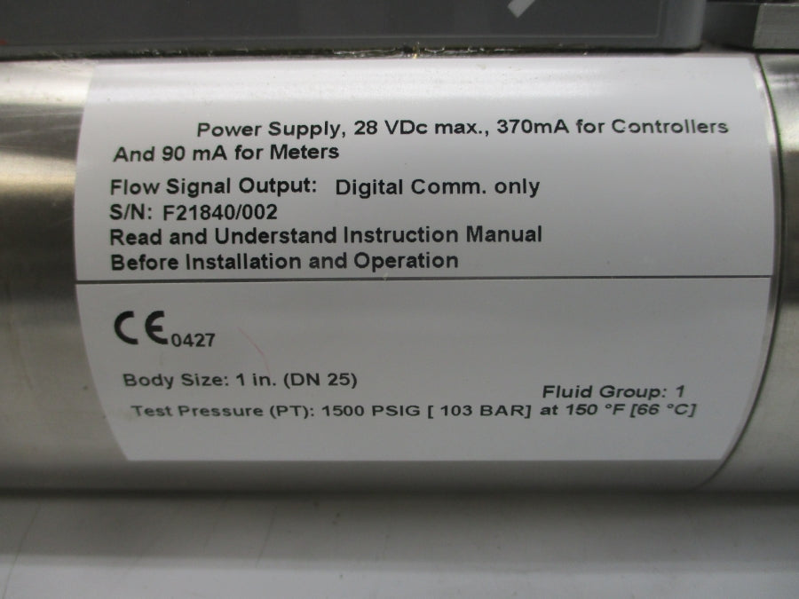 BROOKS INSTRUMENT MF53S/AH2BE3ID0KA1B1 28VDC 1500PSI 1" NSNP