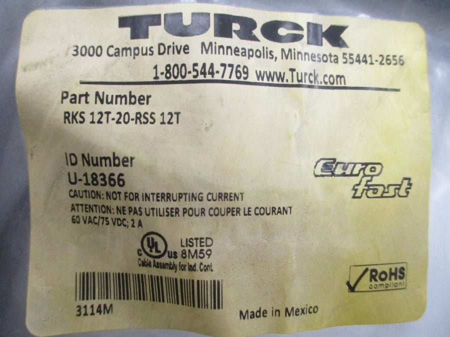 TURCK RKS12T-20-RSS12T U-18366 60VAC 2A NSMP