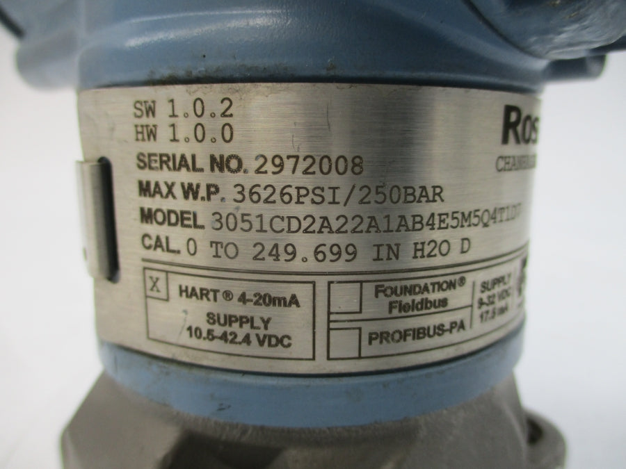 ROSEMOUNT 3051CD2A22A1AB4E5M5Q4T1D7 10.5-42.4VDC 3626PSI UNMP