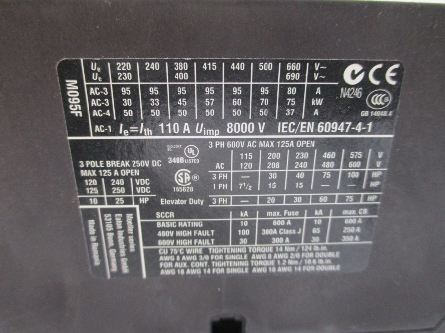 EATON DILM95(RDC24) XTCE095F00TD 24-27VDC 110A NSMP