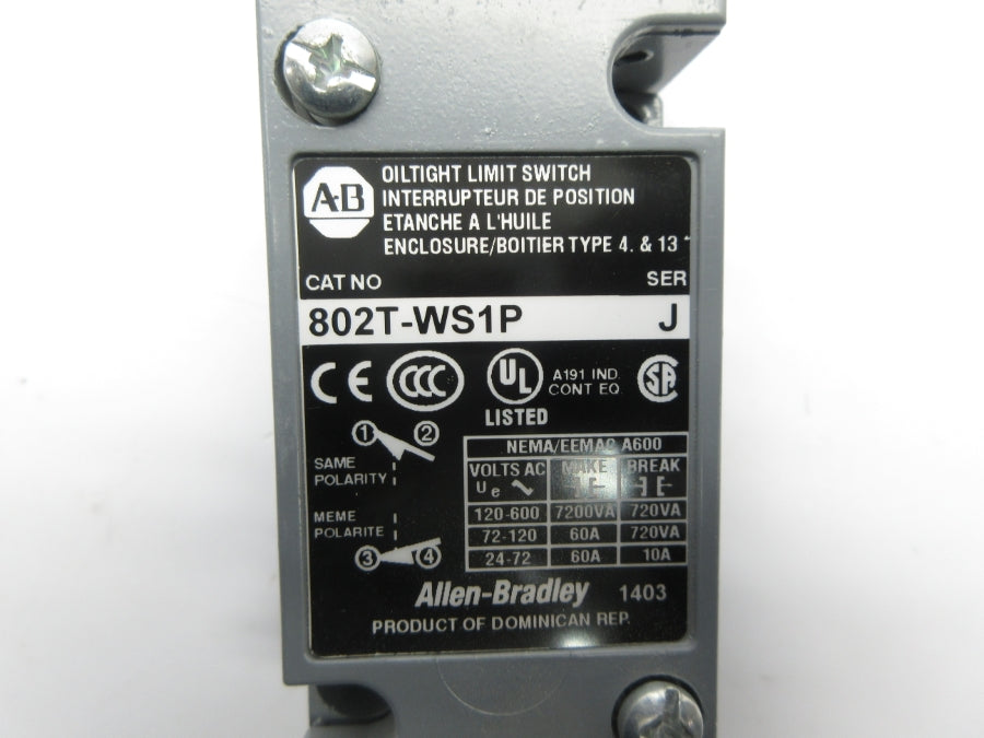 ALLEN BRADLEY 802T-WS1P SER. J 120-600VAC 60A NSNP