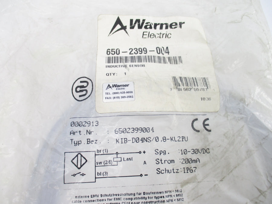 WARNER ELECTRIC 650-2399-004 KIB-D04NS/0.8-KL2PU 10-30VDC NSMP