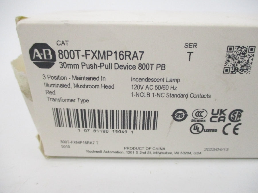 ALLEN BRADLEY 800T-FXMP16RA7 SER. T 120V (WH) NSMP