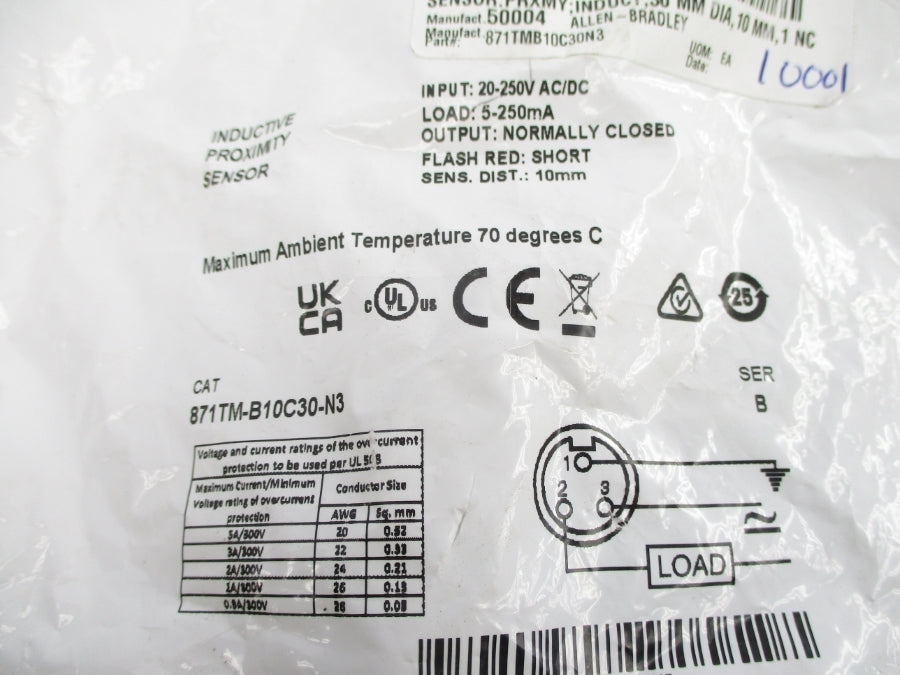 ALLEN BRADLEY 871TM-B10C30-N3 SER. B 20-250VAC/DC NSMP