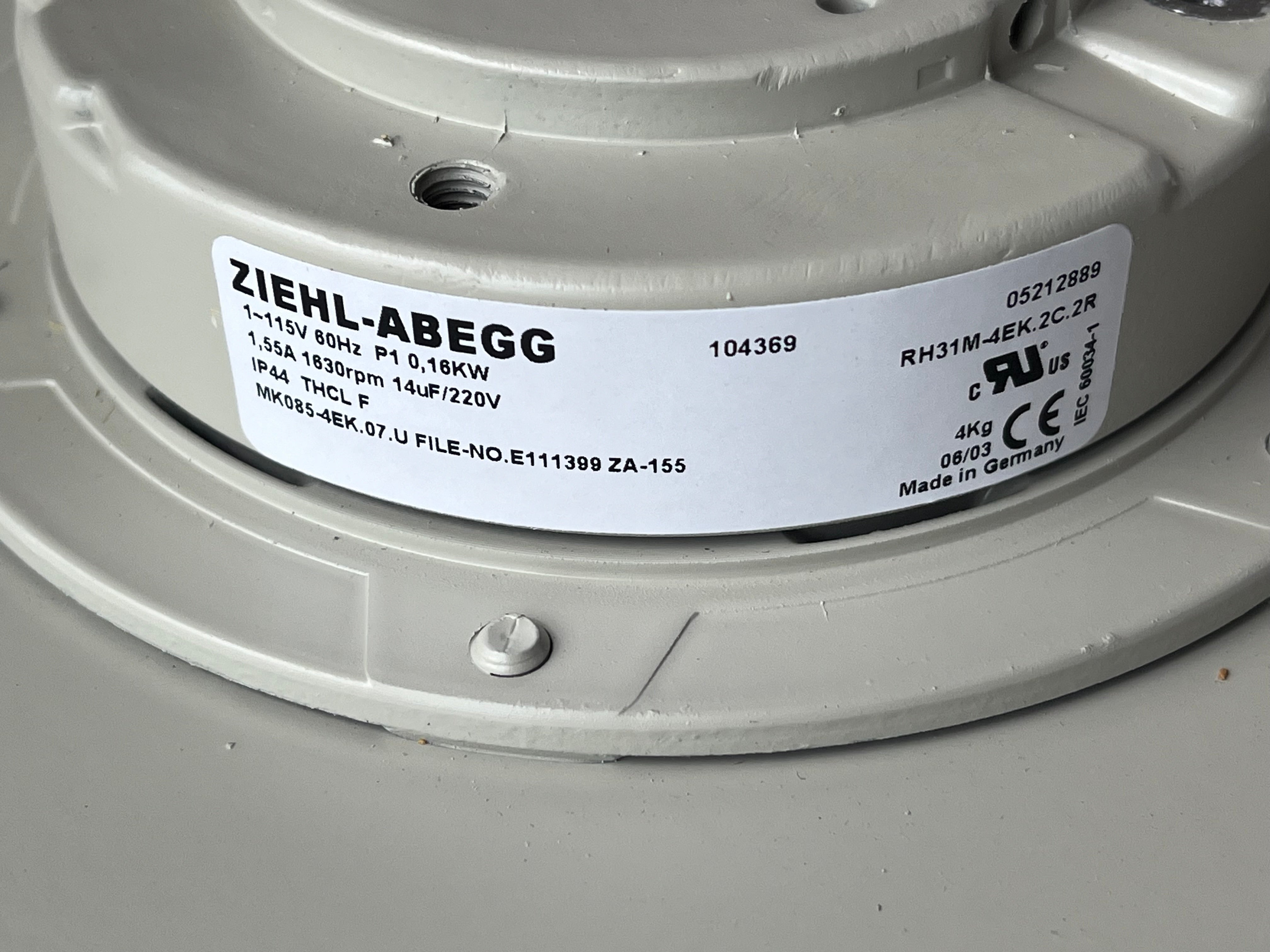RH31M-4EK.2C.2R ZIEHL-ABEGG centrifugal fan 1-115/230V 60HZ 1590RPM