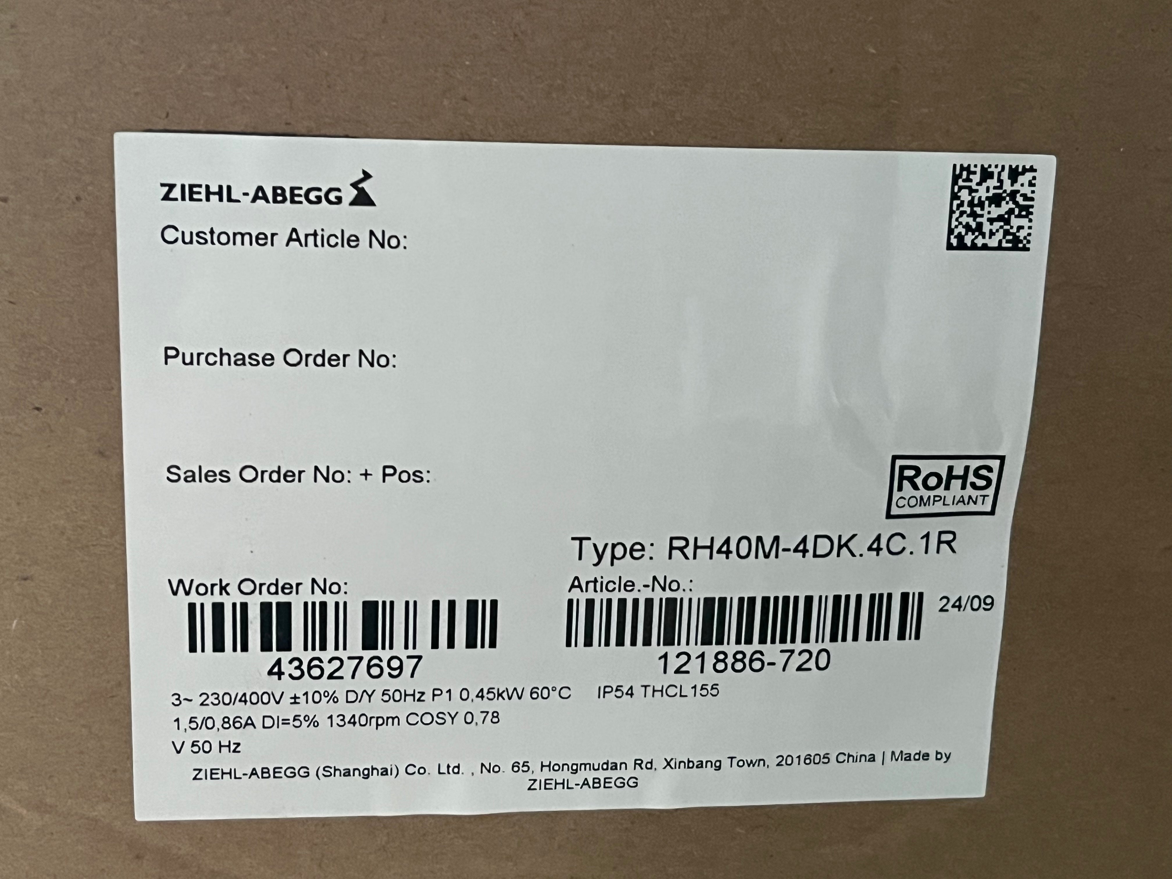 RH40M-4DK.4C.1R  ZIEHL-ABEGG centrifugal fan 3-230/400V 50HZ