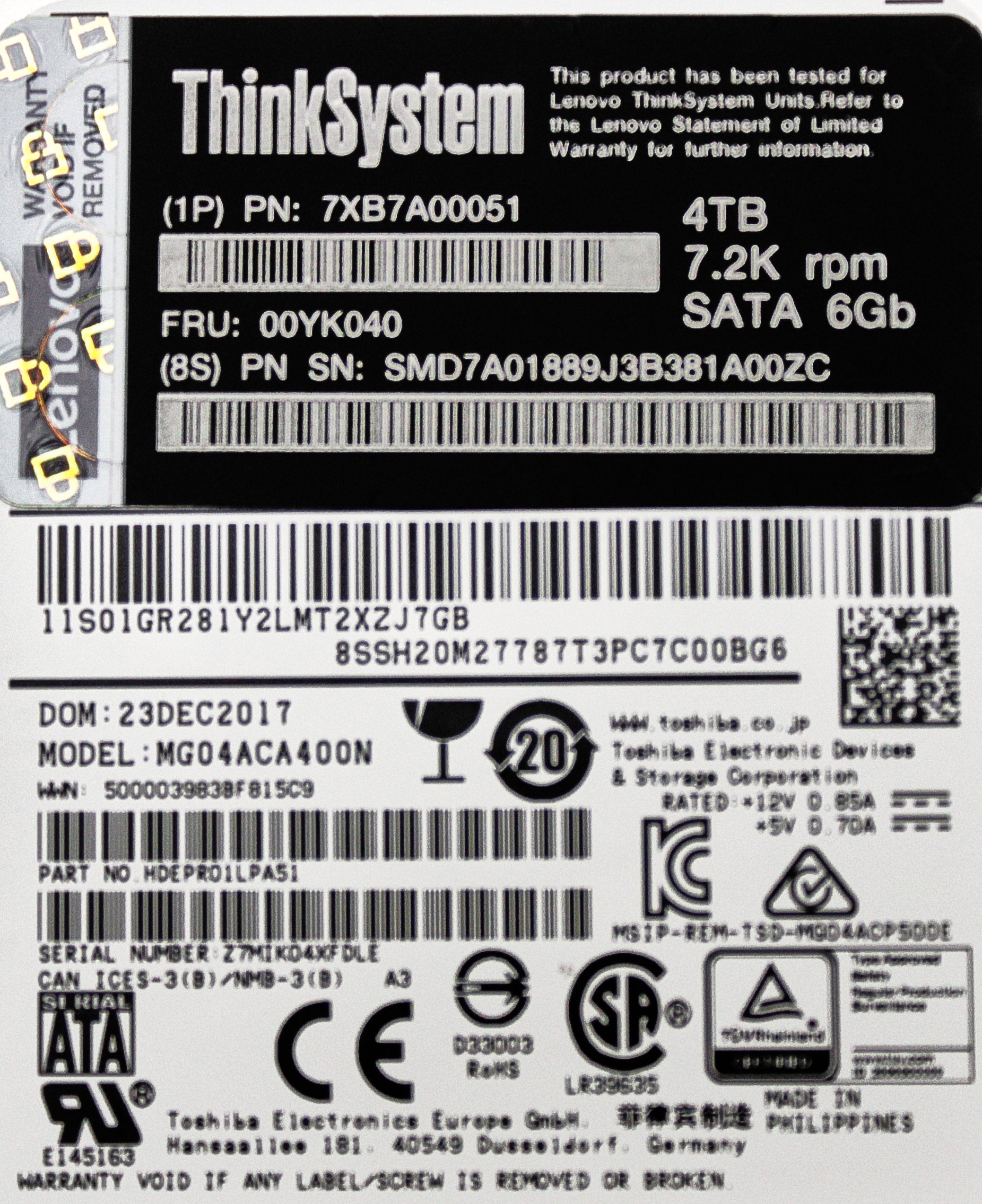 Lenovo 00YK040 4TB 7.2K 3.5" SATA 512N HDD