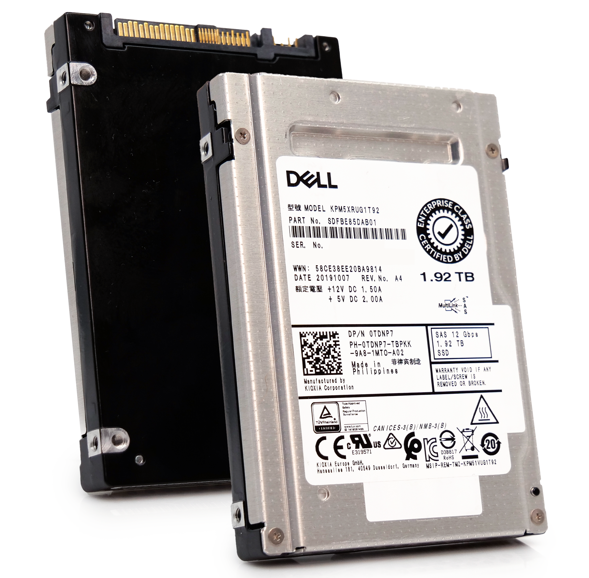 Kioxia/Dell PM5-R KPM5XRUG1T92 1.92TB 1 DWPD SAS-3 12Gb/s Read Intensive 3D TLC 2.5in Refurbished Enterprise SSD