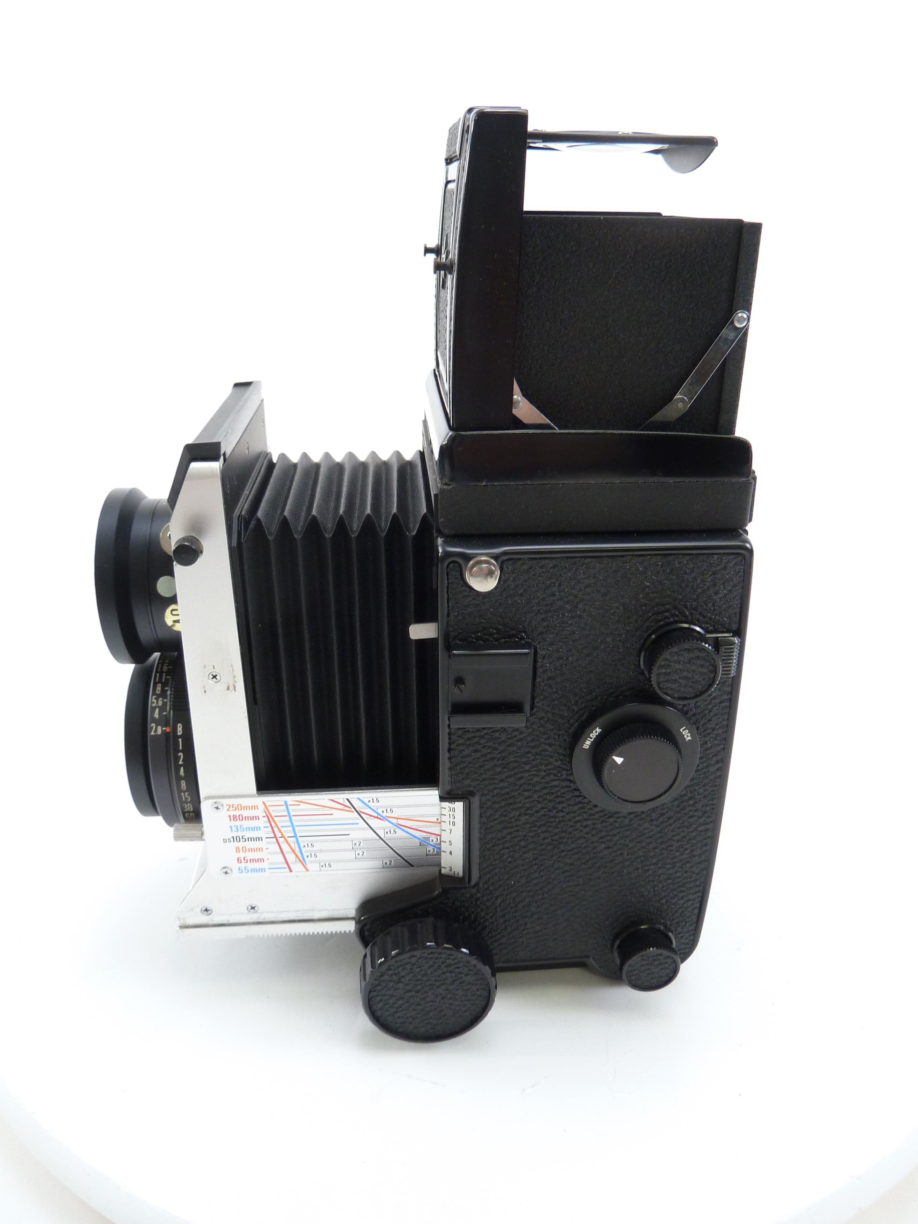 Mamiya C220F Camera Outfit with 80MM f2.8 Blue Dot Lens and Waist Level Finder