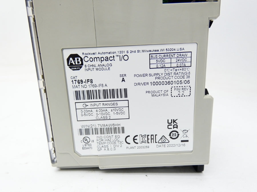 ALLEN BRADLEY 1769-IF8 SER. A F/W 2.2 VER. 06 24VDC 0.12A NSMP